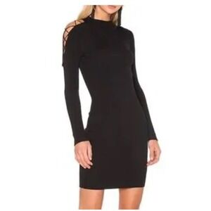 Central Park West
Black Ribbed  Cutout Cold‎ Shoulder Long Sleeve Bodycon Dress